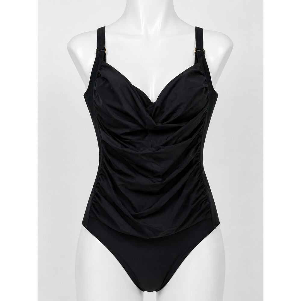 Trimshaper Black Ruched One Piece Swimsuit Tummy Control Plus Swimwear 24W